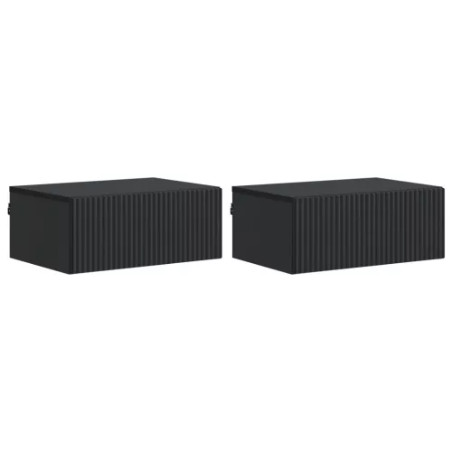 vidaXL Fali éjjeli szekrény 2 pcs Fekete 49 x 34,5 x 20 cm Szerelt Fa