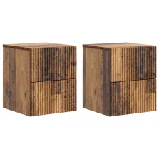   vidaXL Fali éjjeli szekrény fiókkal 2 pcs Antik Fa 33 x 34,5 x 40 cm