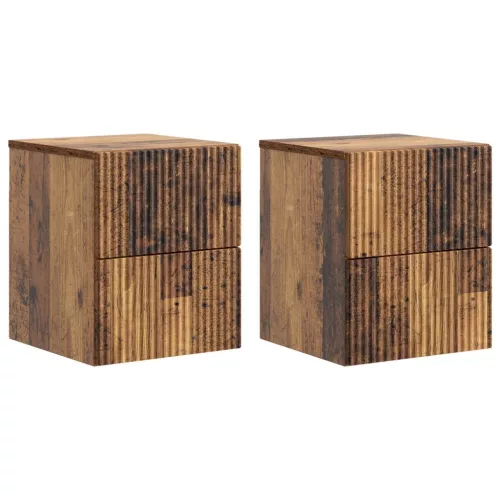 vidaXL Fali éjjeli szekrény fiókkal 2 pcs Antik Fa 33 x 34,5 x 40 cm