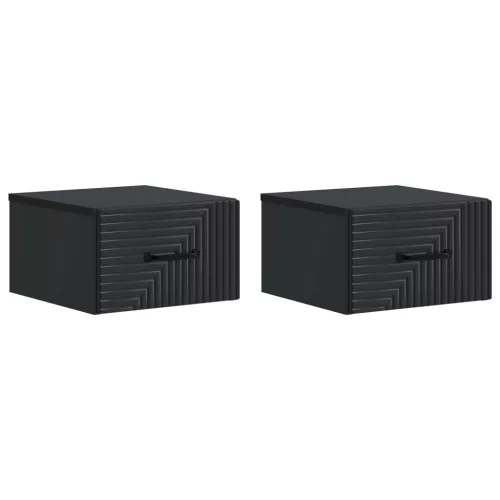 vidaXL Fali éjjeli szekrény 2 pcs Fekete 34,5 x 33 x 20 cm Szerelt Fa