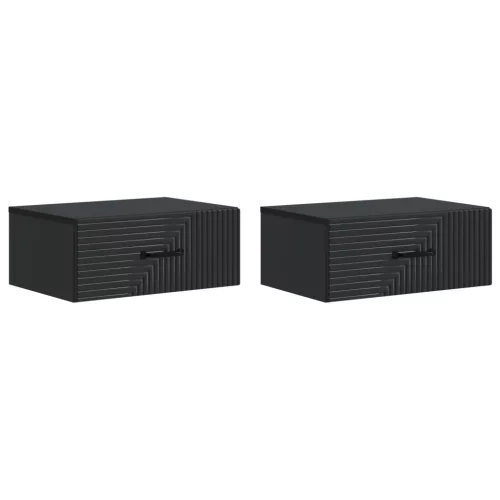 vidaXL Fali éjjeli szekrény 2 pcs Fekete 49 x 34,5 x 20 cm Szerelt Fa