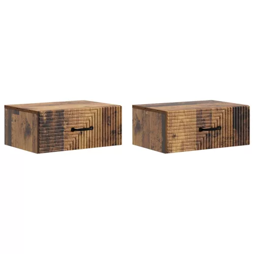 vidaXL Fali éjjeli szekrény fiókkal 2 pcs Antik Fa 49 x 34,5 x 20 cm