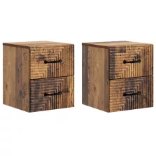   vidaXL Fali éjjeli szekrény fiókkal 2 pcs Antik Fa 34,5 x 33 x 40 cm