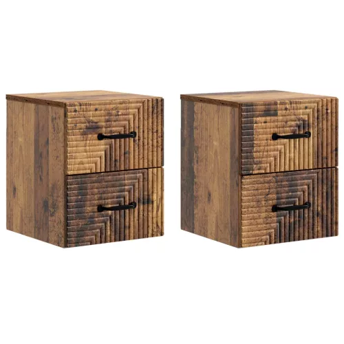 vidaXL Fali éjjeli szekrény fiókkal 2 pcs Antik Fa 34,5 x 33 x 40 cm