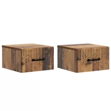   vidaXL Fali éjjeli szekrény fiókkal 2 pcs Antik Fa 34,5 x 33 x 20 cm