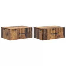   vidaXL Fali éjjeli szekrény fiókkal 2 pcs Antik Fa 49 x 34,5 x 20 cm