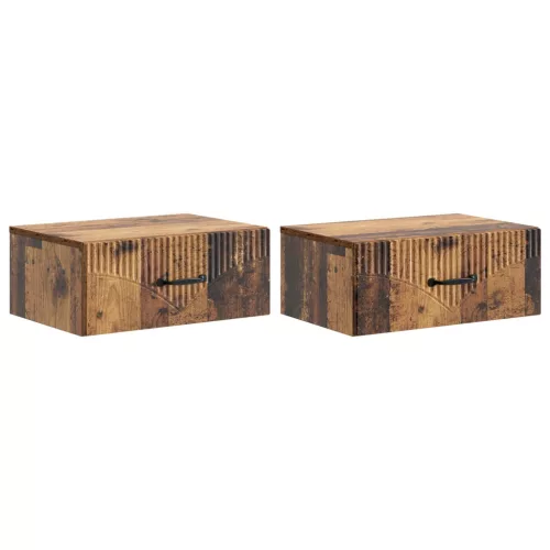 vidaXL Fali éjjeli szekrény fiókkal 2 pcs Antik Fa 49 x 34,5 x 20 cm