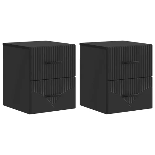 vidaXL Fali éjjeli szekrény 2 pcs Fekete 34,5 x 33 x 40 cm Szerelt Fa