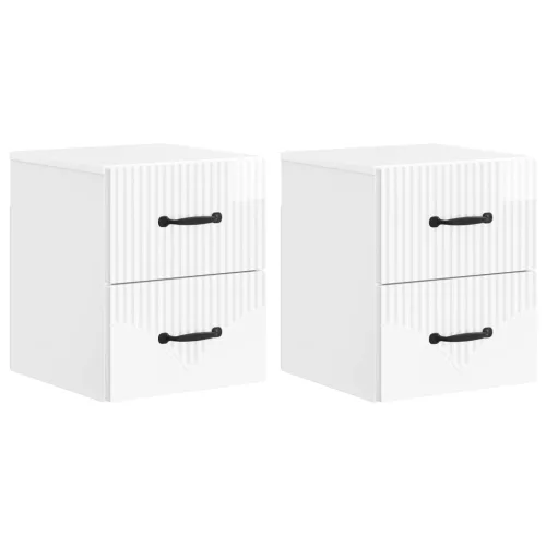 vidaXL Fali éjjeli szekrény 2 pcs Magasfényű Fehér 34,5 x 33 x 40 cm