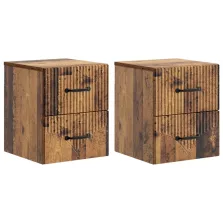   vidaXL Fali éjjeli szekrény fiókkal 2 pcs Antik Fa 34,5 x 33 x 40 cm