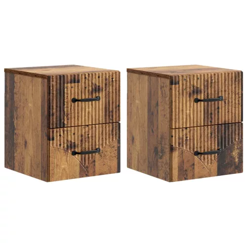 vidaXL Fali éjjeli szekrény fiókkal 2 pcs Antik Fa 34,5 x 33 x 40 cm