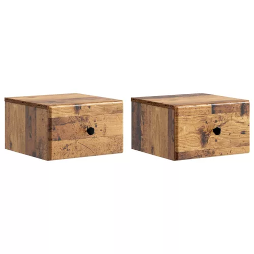 vidaXL Fali éjjeli szekrény fiókkal 2 pcs Antik Fa 34,5 x 33 x 20 cm