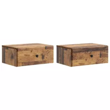   vidaXL Fali éjjeli szekrény fiókkal 2 pcs Antik Fa 49 x 34,5 x 20 cm