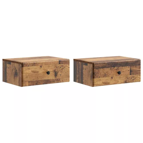 vidaXL Fali éjjeli szekrény fiókkal 2 pcs Antik Fa 49 x 34,5 x 20 cm