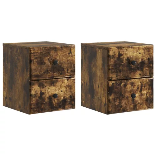 vidaXL Fali éjjeli szekrény 2 pcs Füstös Tölgy 34,5 x 33 x 40 cm