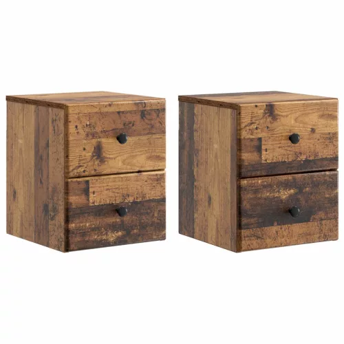 vidaXL Fali éjjeli szekrény fiókkal 2 pcs Antik Fa 34,5 x 33 x 40 cm