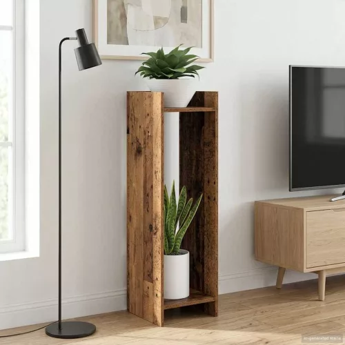 vidaXL Növényállvány polcokkal Öreg fa 30 x 30 x 100 cm Mérnöki fa