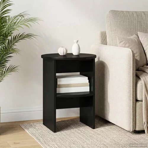 vidaXL Oldalsó szekrény Fekete Ø40 x 50 cm Mérnöki fa