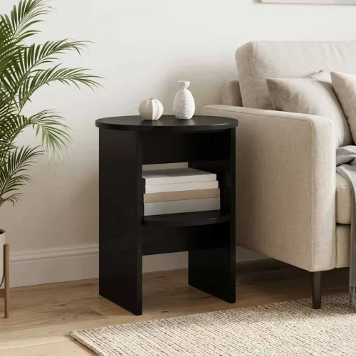 vidaXL Oldalsó szekrény 2 pcs Fekete Ø40 x 50 cm Mérnöki fa