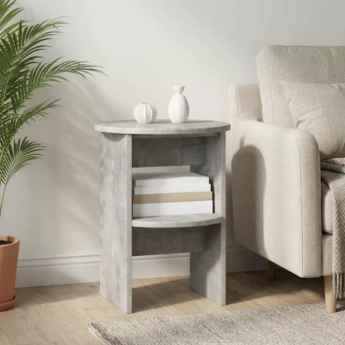 vidaXL Oldalsó szekrény 2 pcs Beton Szürke Ø40 x 50 cm Mérnöki fa