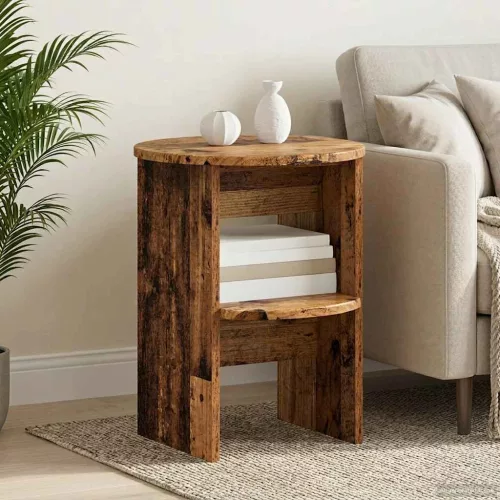 vidaXL Oldalsó szekrény 2 pcs Öreg fa Ø40 x 50 cm Mérnöki fa