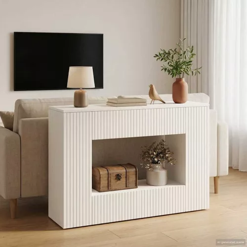 vidaXL Konzolasztal Csíkos Fehér 101 x 29 x 74 cm Mérnöki fa