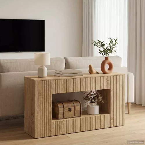 vidaXL Konzolasztal Csíkos Sonoma tölgy 101 x 29 x 74 cm Mérnöki fa