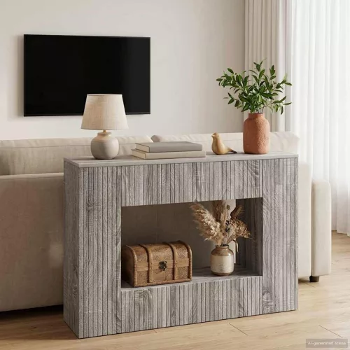 vidaXL Konzolasztal Csíkos Szürke Sonoma 101 x 29 x 74 cm Mérnöki fa