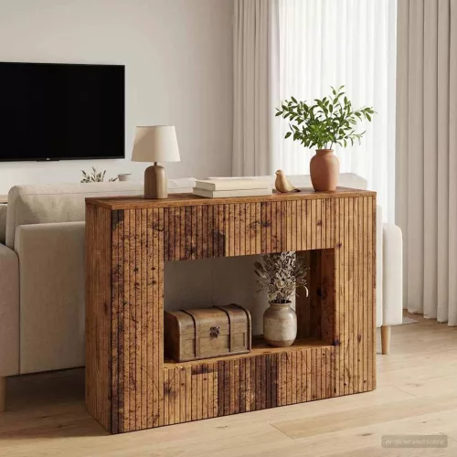 vidaXL Konzolasztal Csíkos Öreg fa 101 x 29 x 74 cm Mérnöki fa