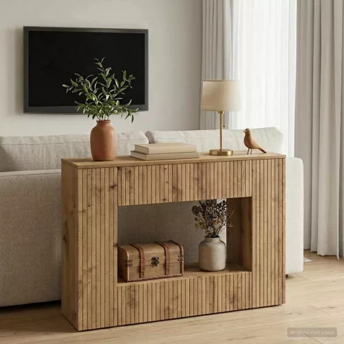 vidaXL Konzolasztal Csíkos Kézműves Tölgy 101 x 29 x 74 cm Mérnöki fa