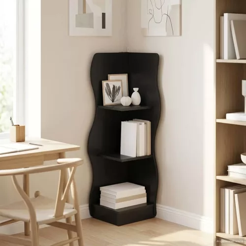 vidaXL Sarokpolc polcokkal Fekete 34 x 33 x 102 cm Szerelt Fa
