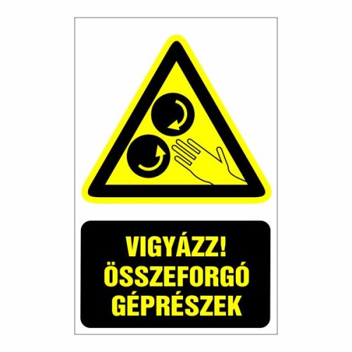 Vigyázz! összeforgó géprészek - mozgó alkatrészek, 16x25cm / Öntapadós vinil