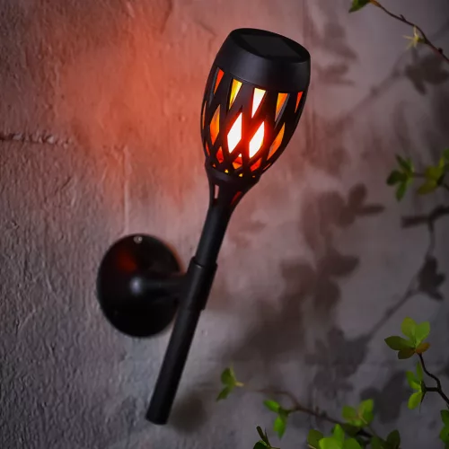 LED-es szolár lámpa - leszúrható / fali / szabadonálló - lángeffekt - 12 sárga LED - 90 x 410 mm