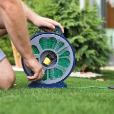   Öntöző szett - 15 m flexibilis, szövet tömlő, dobbal, 7 az 1-ben szórófej, csatlakozók