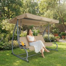   Kerti hintaágy - 200 x 120 x 164 cm - sötét bézs - pohártartóval