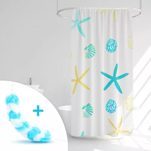 Zuhanyfüggöny szett fürdőpamaccsal - 3 féle - kék, zöld mintás - 180 x 180 cm