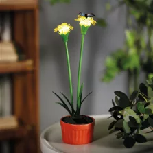   Szolár színes virág - 8 x 8 x 32 cm - 10 melegfehér LED - sárga