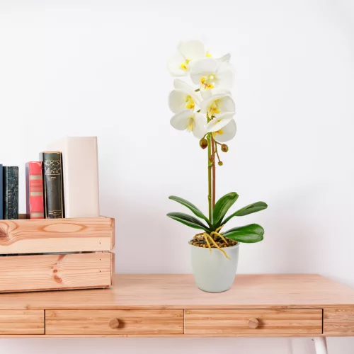 Műnövény dekoráció - orchidea - fehér - 48 cm