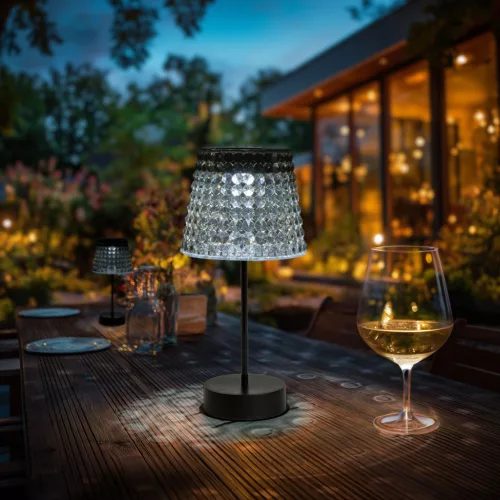 Hibás! Szolár asztali lámpa - füst - hidegfehér LED - műanyag - 26 x 12 cm