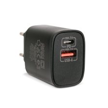   Hálózati Adapter USB + Type-C PD20W gyorstöltéssel - fekete