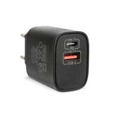   Hálózati Adapter USB + Type-C PD20W gyorstöltéssel - fekete