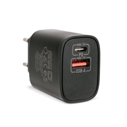 Hálózati Adapter USB + Type-C PD20W gyorstöltéssel - fekete