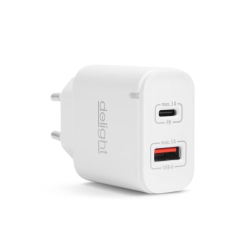 Hálózati Adapter USB + Type-C PD20W gyorstöltéssel - fehér