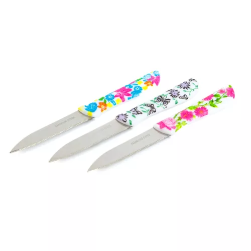 Konyhai kés készlet - 16 cm - virág mintás - 3 db / csomag