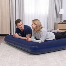   Felfújható matrac - kétszemélyes, velúr - kék - 203 x 152 x 22 cm