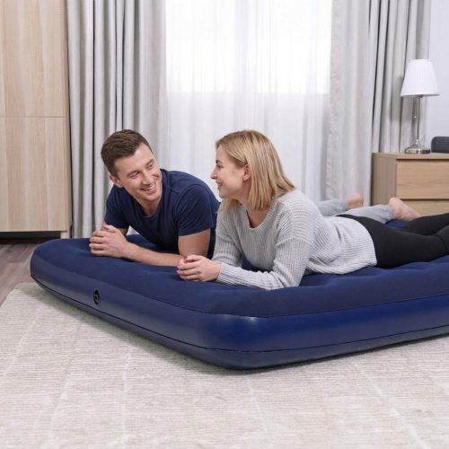Felfújható matrac - kétszemélyes, velúr - kék - 203 x 152 x 22 cm
