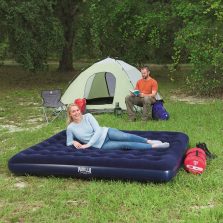   Felfújható matrac - kétszemélyes, velúr - kék - 203 x 183 x 22 cm