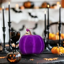   Halloween-i tök dekoráció - 16,5 cm - lila - habszivacs - glitteres