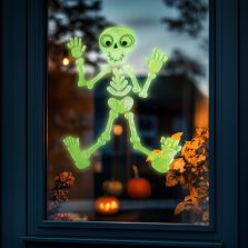   Halloween-i foszforeszkáló ablakdekor - csontváz - 24 x 15 cm