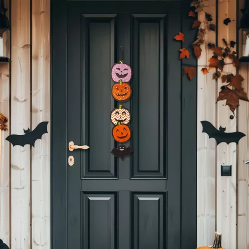 Halloween-i dekoráció - tök - akasztható - fa - 62 x 13 cm